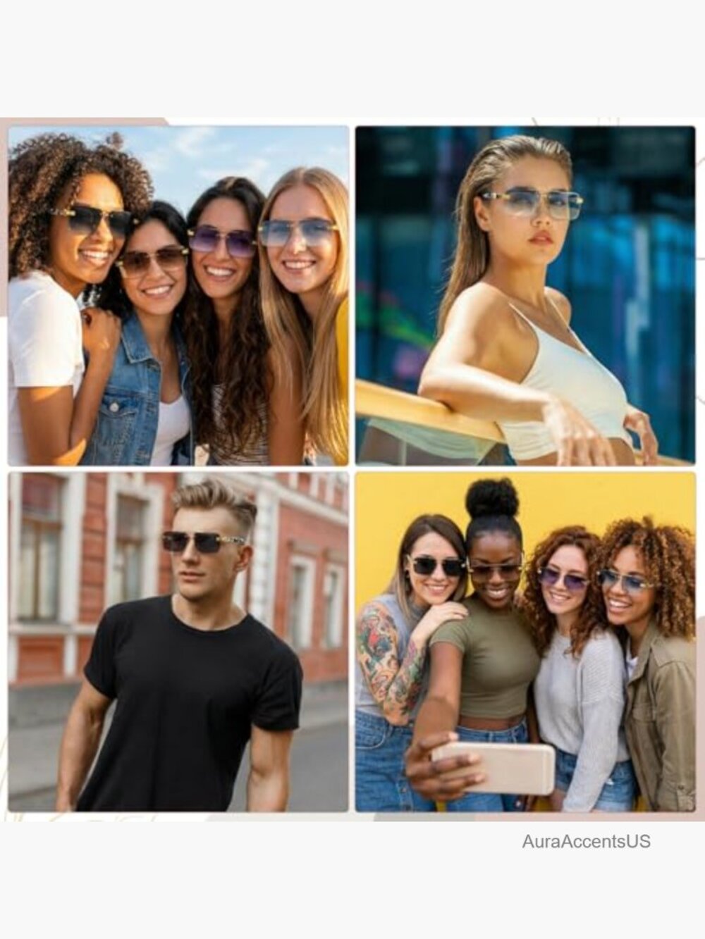 5 Pairs Rimless Rectangle Sunglasses UV400 Protection Metal Frame - Picture 6 of 7
